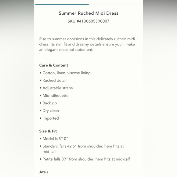 NWT Summer Ruched Midi Dress - Anthropologie - Picture 3 of 11